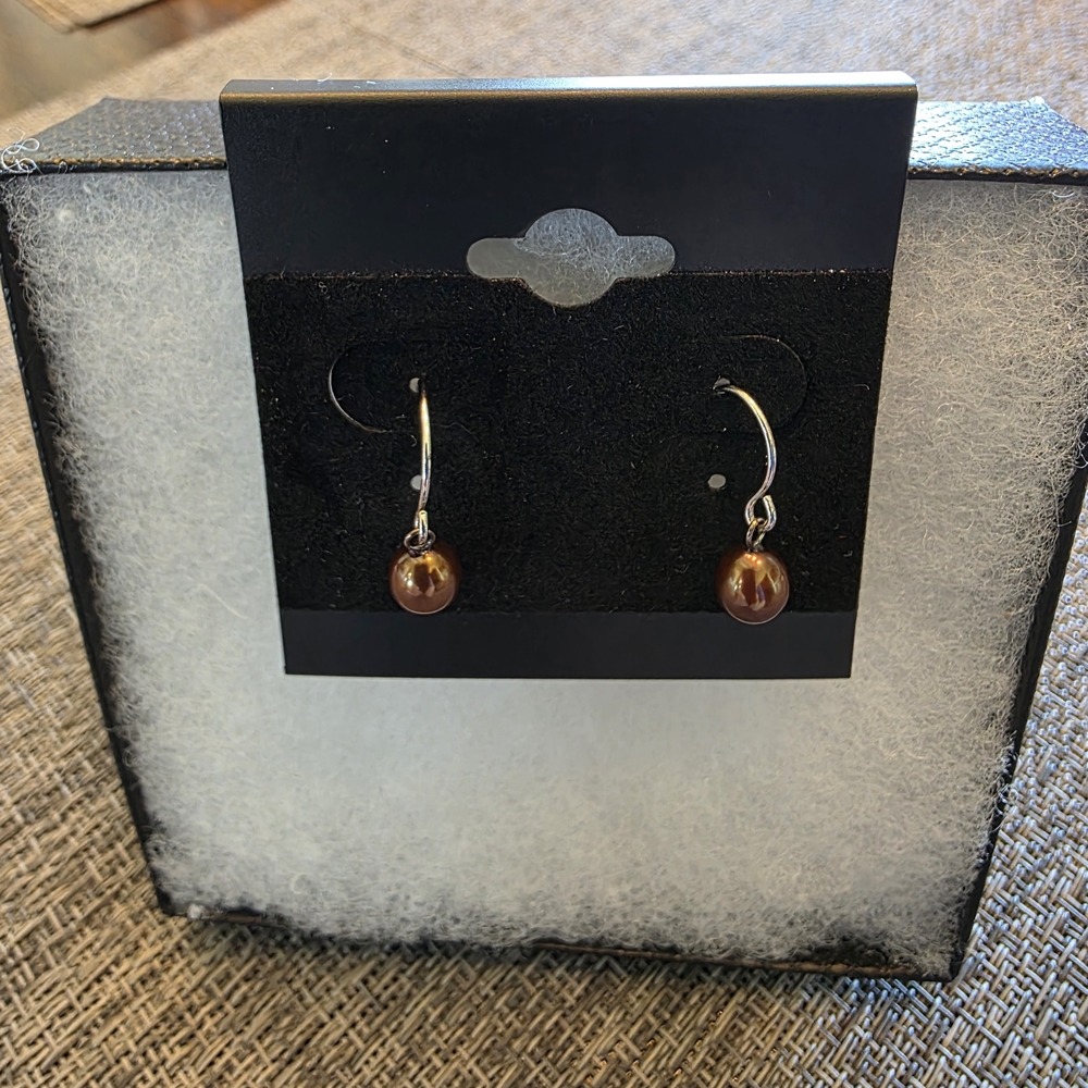 Genuine Chocolate Brown Pearl Drop Earrings